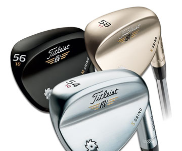 Titleist SM5 wedges in Tour Chrome, 
Gold Nickel and Raw Black finishes