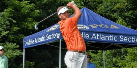 Mark Lawrence Jr. tees off No. 1 on Saturday <br>(VSGA Photo)</br>