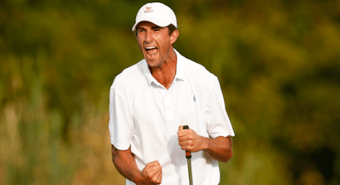 Stewart Hagestad celebrates his U.S. Mid-Amateur winning birdie <br>(USGA Photo)