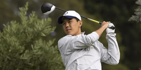 Kevin Yuan watches a drive during round two Australian Amateur action <br>(Golf Australia Photo)