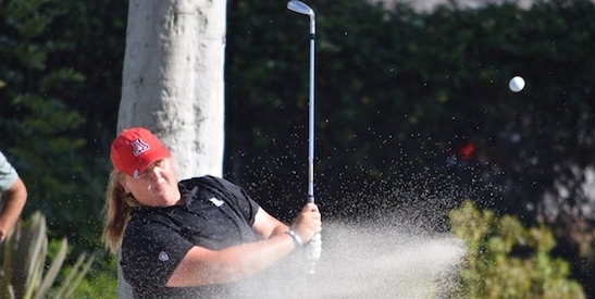 Shot of the Day: Haley Moore gets up-and-down from the sand for birdie on No. 16 <BR>(AmateurGolf.com photo)
