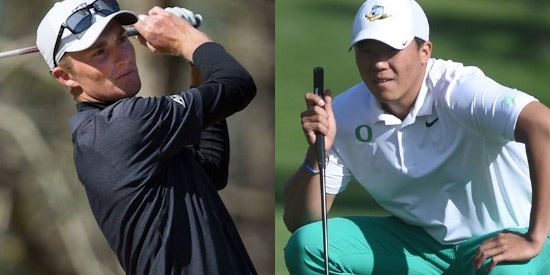 Will Zalatoris (L) and Norman Xiong (R) were co-medalists at the Rod Myers Invitational<br>(Wake Forest and Oregon University photos)