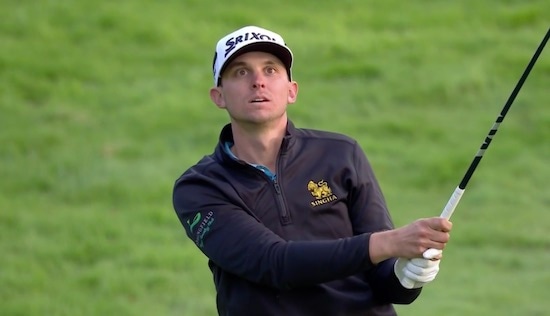 John Catlin liked what he saw after hitting 3-wood from 268 on No. 18<br>(European Tour photo)