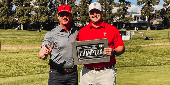 Texas Tech men's head coach Greg Sands (L) and Jack Wall