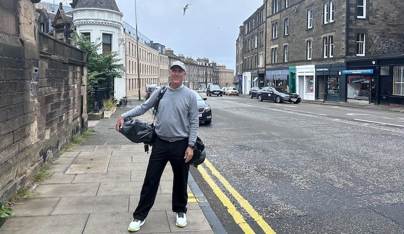 Streets of Edinburgh: Pete waiting for an Uber to North Berwick