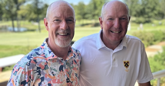 John Kemp and Stephen Creed proudly carry England’s banner at the US Senior Amateur